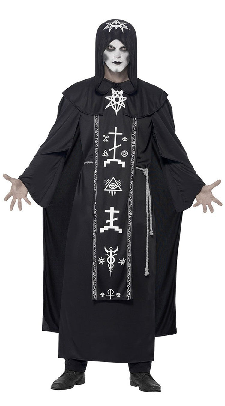 Halloween Evil Vampire Male and Female Wizard Black Robe Mage Dark Hell Devil Couple Costume