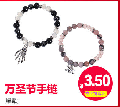 Personalized Dark Wind Halloween Spider Pendant Bracelet suit 8mm Crystal Onyx Stone Beaded Couple Bracelet