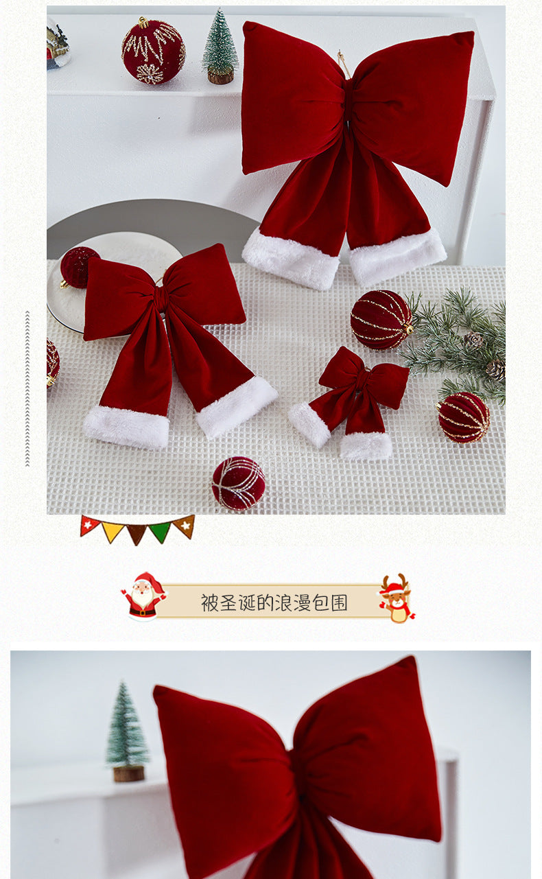 Christmas Tree Decoration Home Gold Velvet Bow Large Pendant Photo Atmosphere Props Atmosphere Flocking Bow