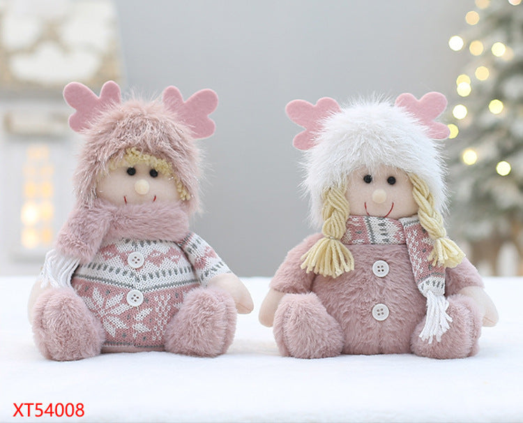 Cross Border Christmas Decorations Pink Antlers Doll Fabric Boys and Girls Doll Standing Doll Desktop Ornaments