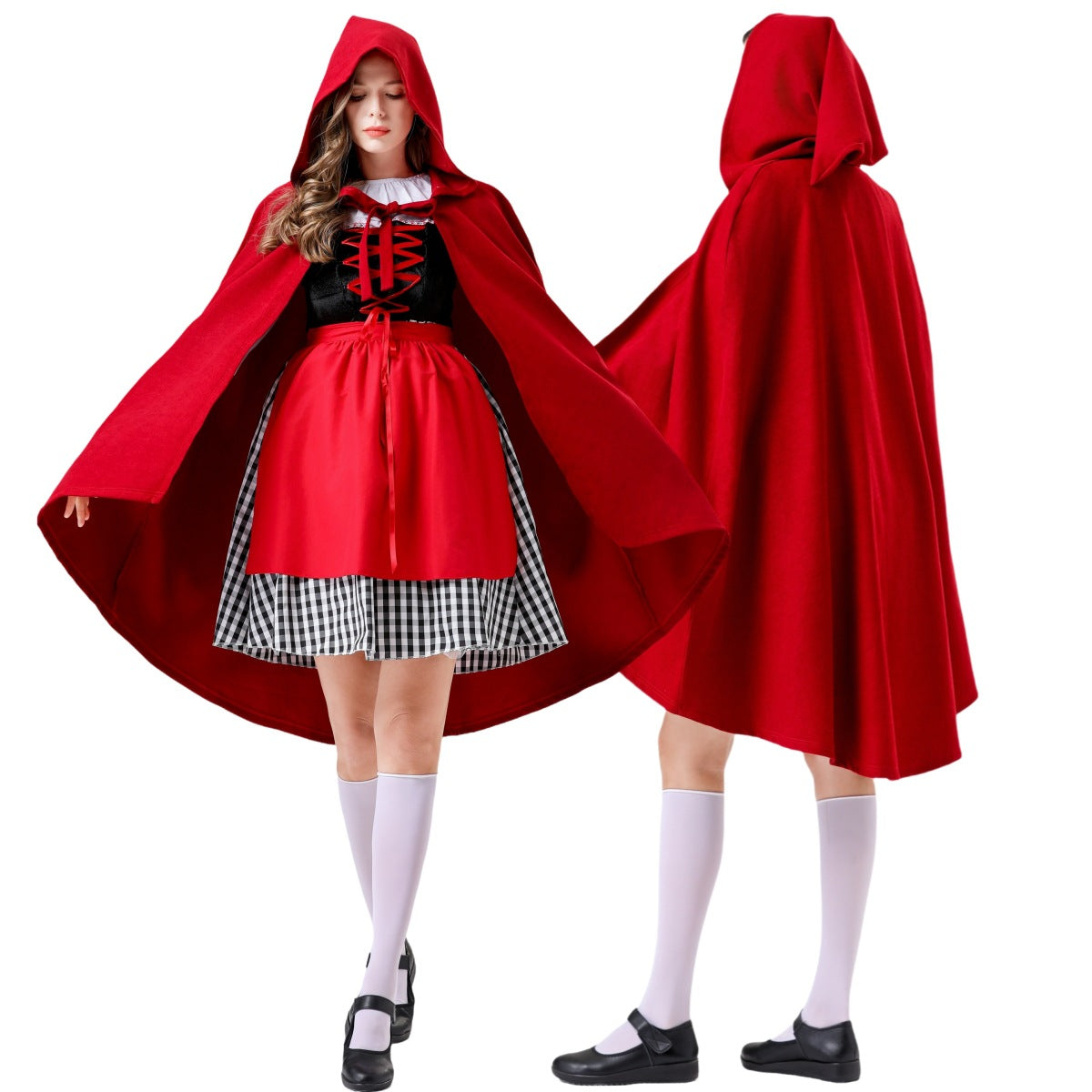 Adult Female Halloween Cosplay Little Red Riding Hood Costume Fairy Tale Role-Playing Dress Grandma Wolf Cape
