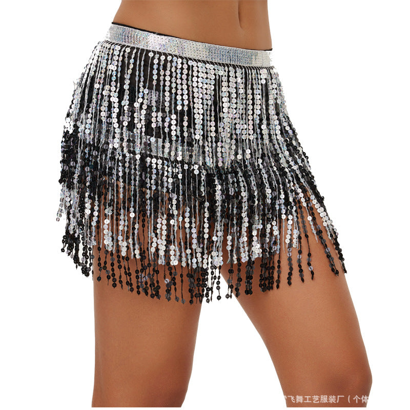 Halloween New Belly Dance Beads Waist Chain 4 Layer Beads Sequins Dance Performance Hip Towel Tassel Waist Seal Belt