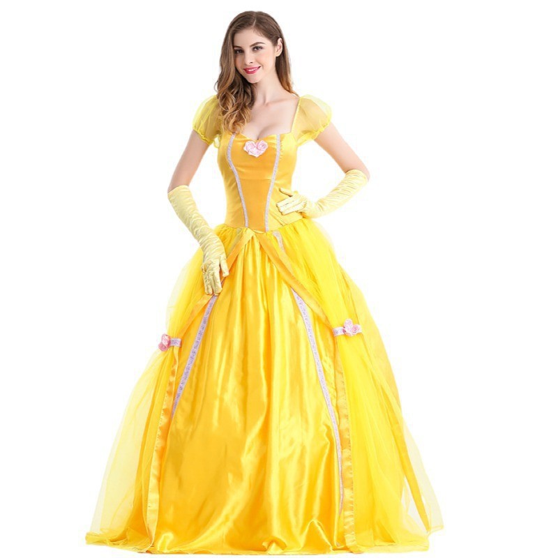 Halloween Costume Beauty and the Beast Movie Character Belle Princess Yellow Dress Game Princess Costume