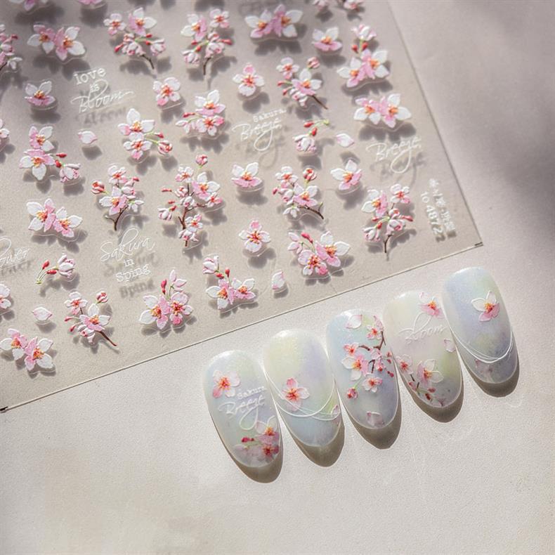 Spring Cherry Blossom Nail Stickers New Embossed 5D Three-Dimensional Japanese Style Internet Celebrity Ins Flower Nail Sticker Decorations