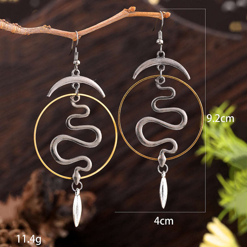 Gothic Devil's Eye Punk Earrings Halloween Accessories Ancient Silver Moon Metal Long Earrings Cross-Border
