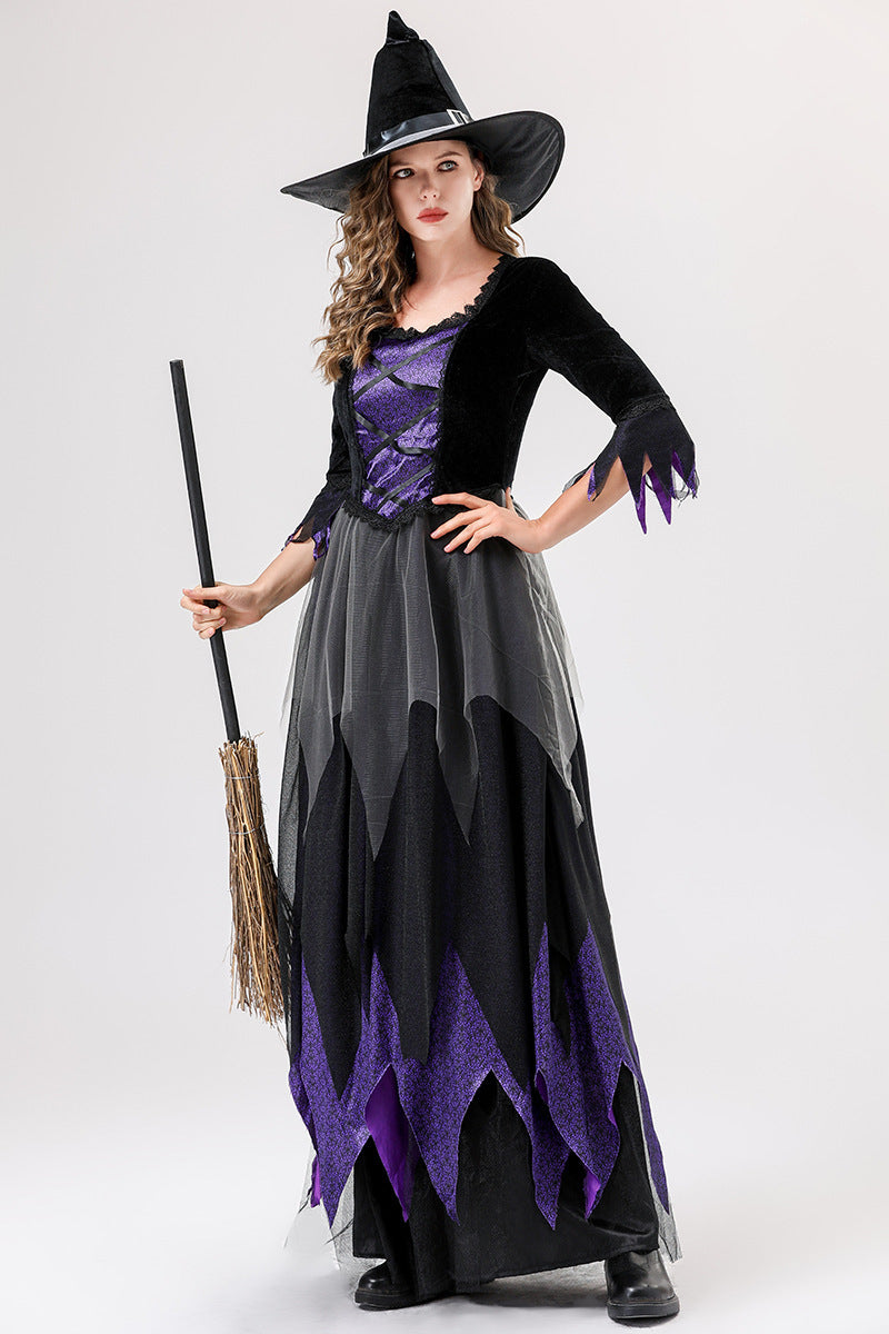 European and American Halloween Cosplay Witch Costume Vampire Black Purple Dress Magic Witch Role Play