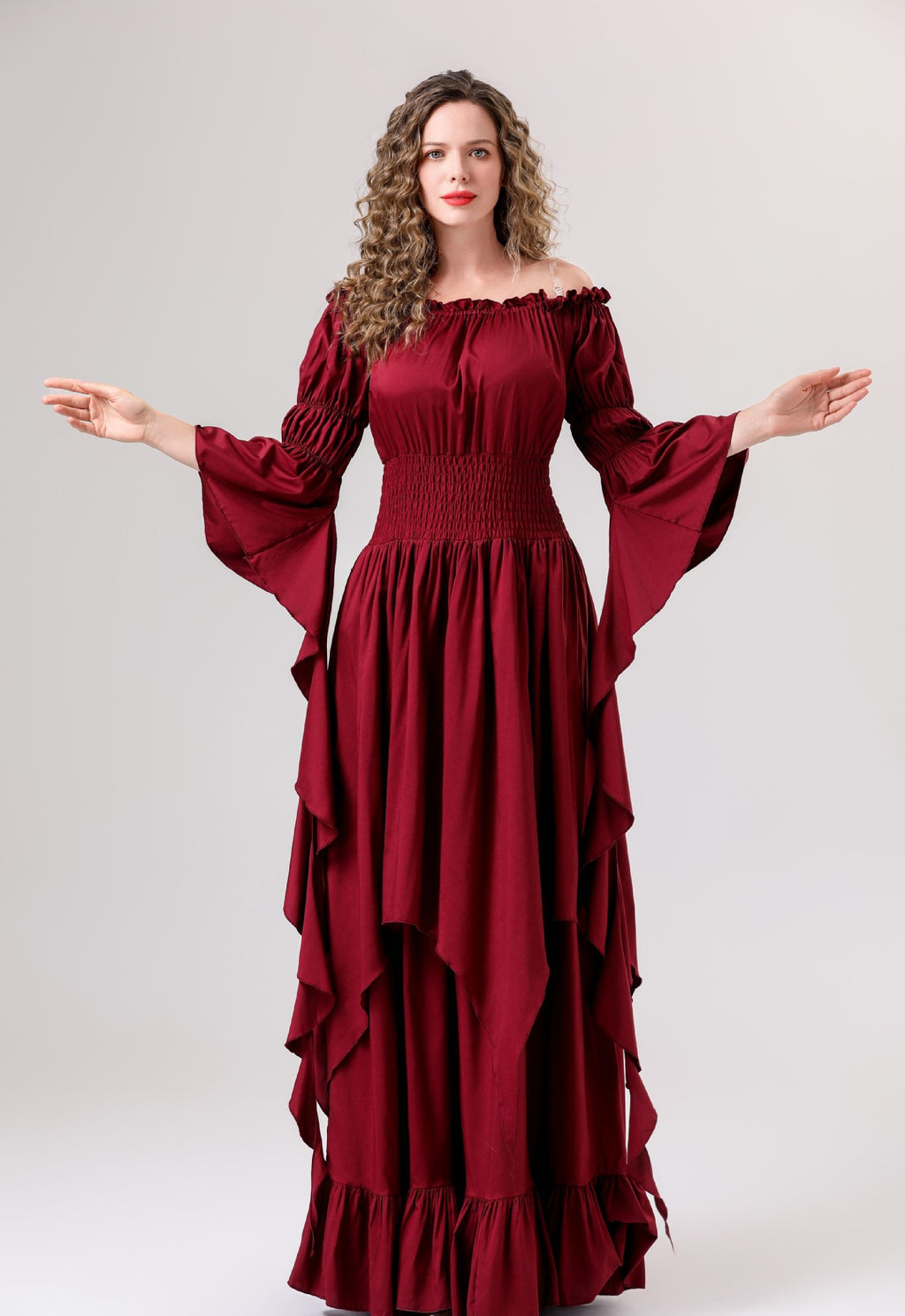 Halloween Medieval Renaissance Retro Dress European and American Square Collar Bundle Waist Dress Stage Performance Costume