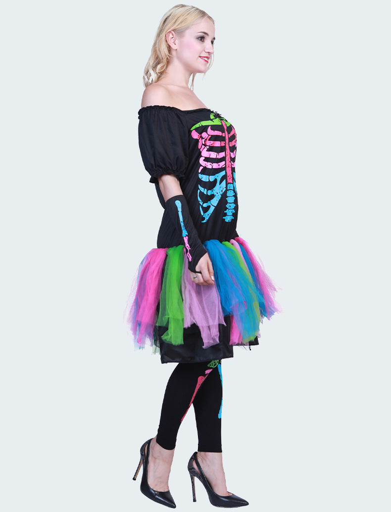 Colorful Punk Skull Costume Halloween jumpsuit Halloween New Skull Skeleton Playing Suit
