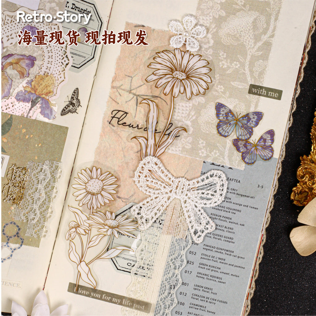 Retrostory Flower Dyeing Series Pet Sticker Pack 16 Pieces into Retro Flower Handbook DIY Material Decorative Stickers