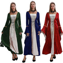 Large Size Halloween European and American Popular Women's Medieval Vintage Hooded Dress Square Collar Trumpet Sleeve Large Dress