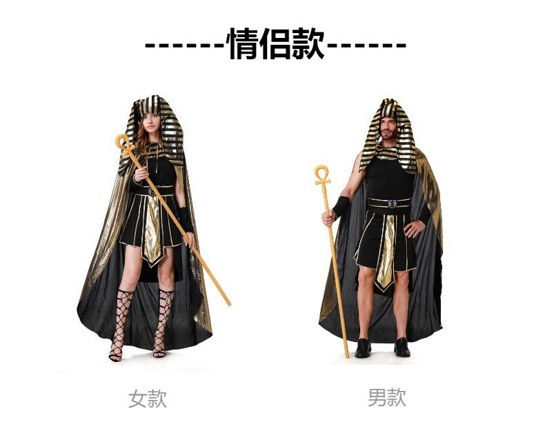 Cross-Border Halloween Egyptian Pharaoh Couple Cosplay Costumes for Men and Women Ancient Greek and Roman King Pharaoh Cleopatra Costumes