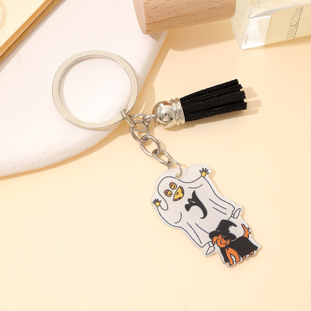 New Halloween Funny Acrylic Keychain Bat Pumpkin Head Witch Tassel Pendant Bag Accessories Pendant