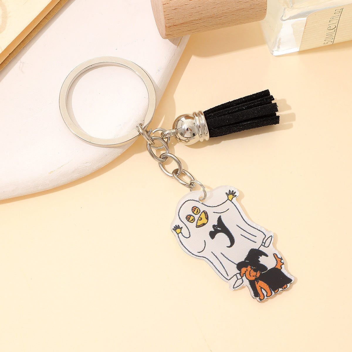 New Halloween Funny Acrylic Keychain Bat Pumpkin Head Witch Tassel Pendant Bag Accessories Pendant