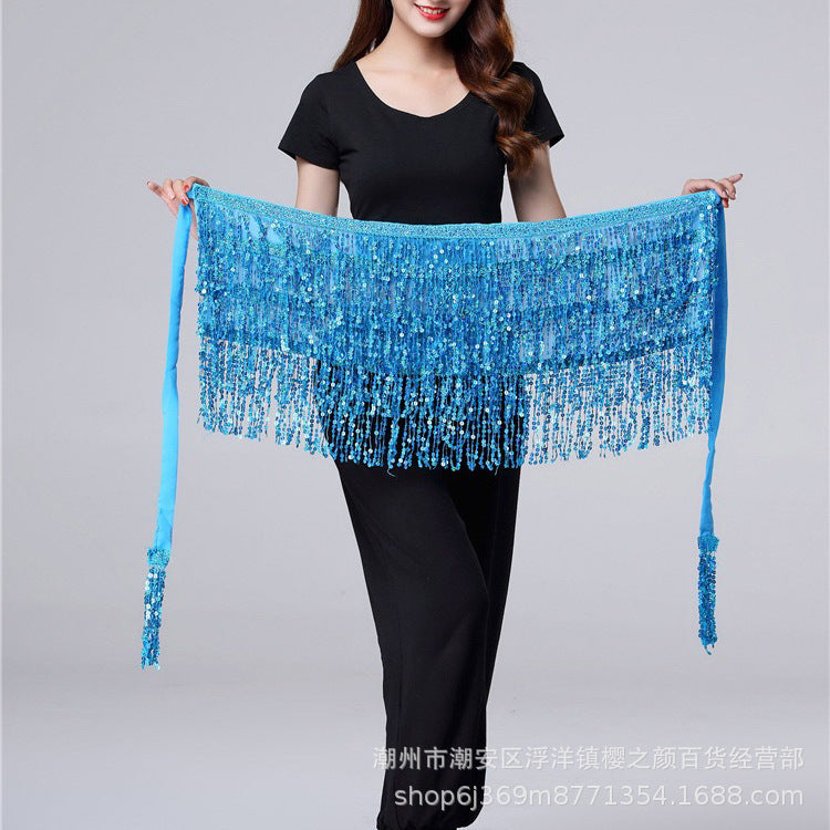 Halloween in stock Belly Dance Performance Costume Sequins Tassel Hips Bead Pieces Waist Chain Indian Dance Waist Towel Wholesale