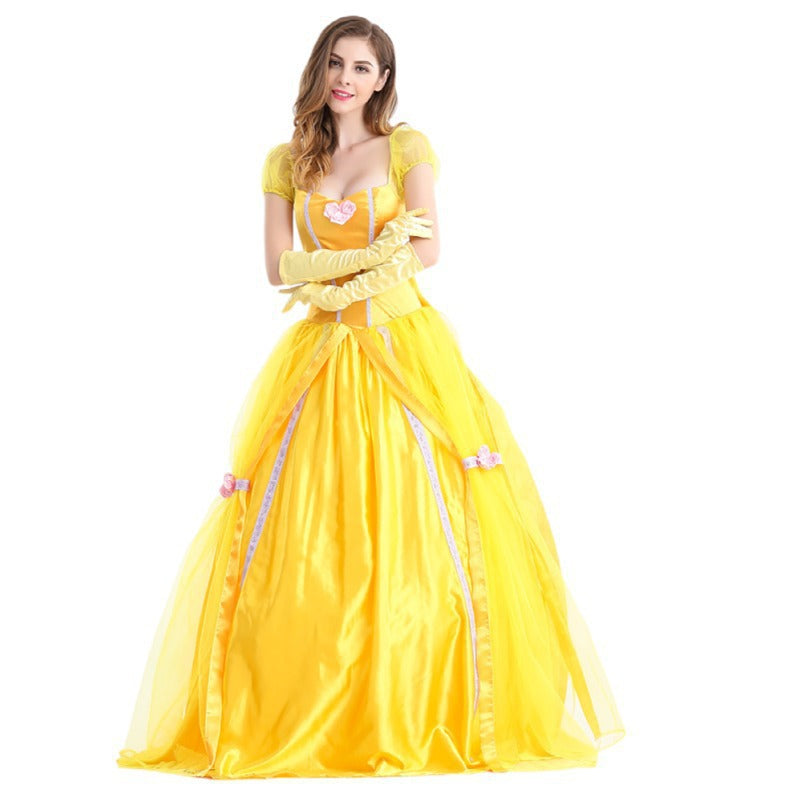 Halloween Costume Beauty and the Beast Movie Character Belle Princess Yellow Dress Game Princess Costume