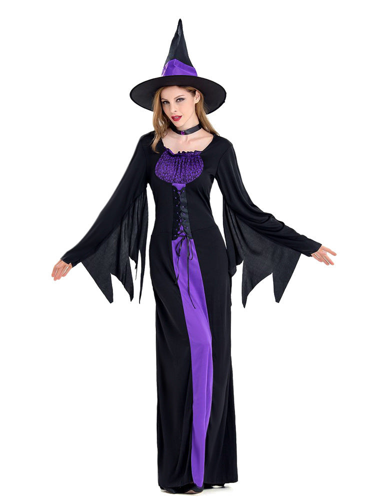 Amazon Cross-Border Halloween Purple Witch Costume Magician Long Skirt Wizard Cosplay Stage Performance Costume