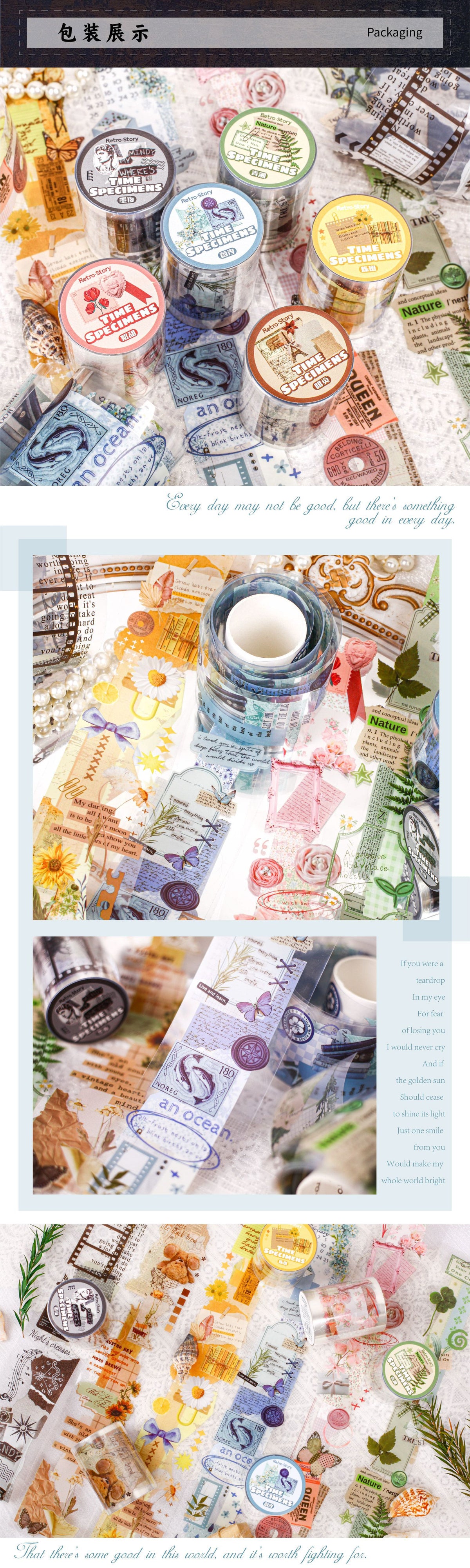 Retrostory Time Specimen Creative Decoration Collage Material Pack Material Pain Pack Sticker Handbook Material Tape