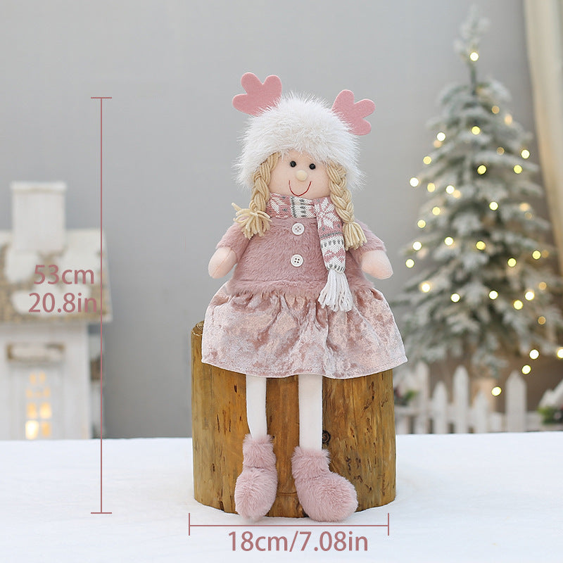 Cross Border Christmas Decorations Pink Antlers Doll Fabric Boys and Girls Doll Standing Doll Desktop Ornaments
