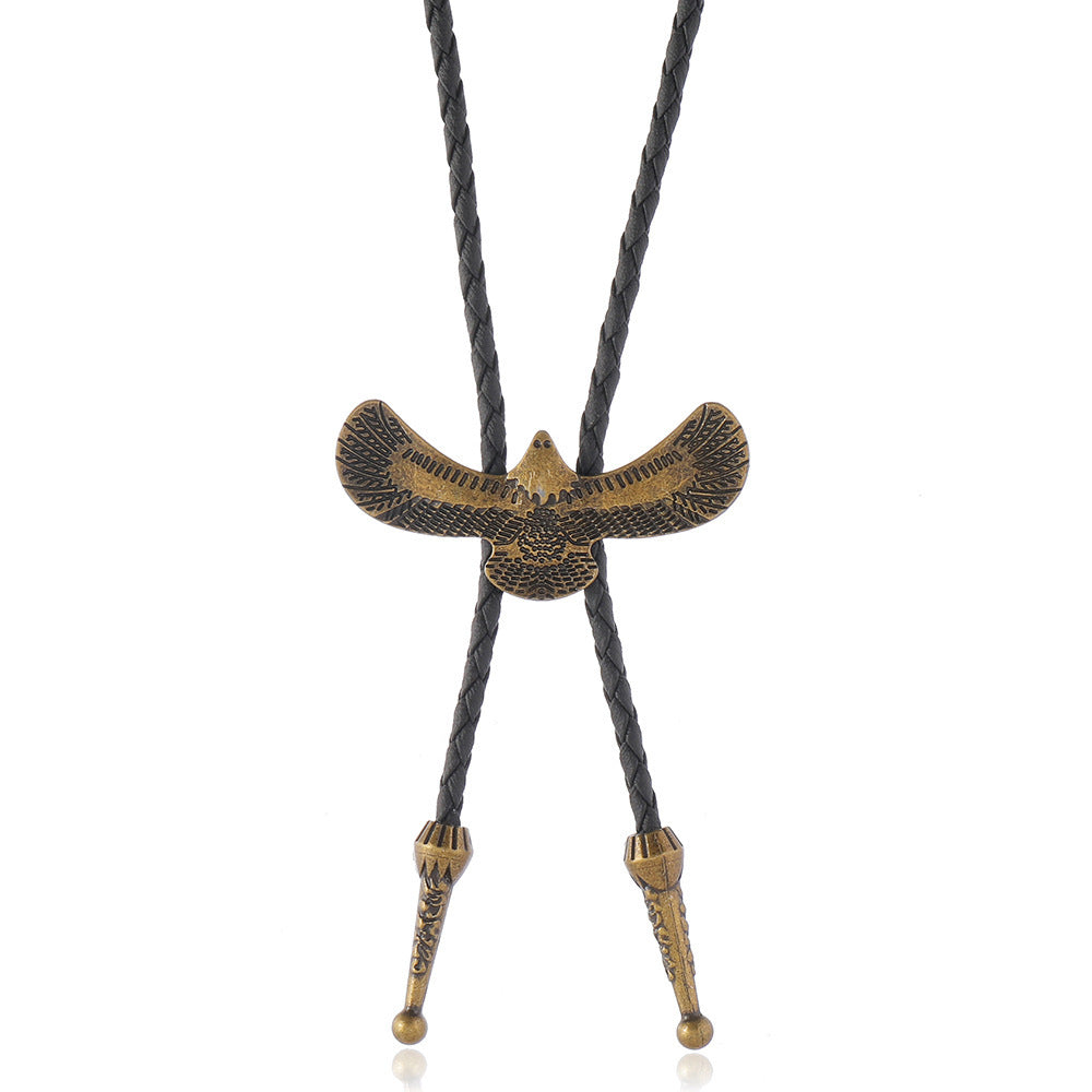 Simple and Creative Alloy Eagle Pendant Decoration, Artistic Retro Leather Shirt Tie Bolo Tie Versatile Necklace