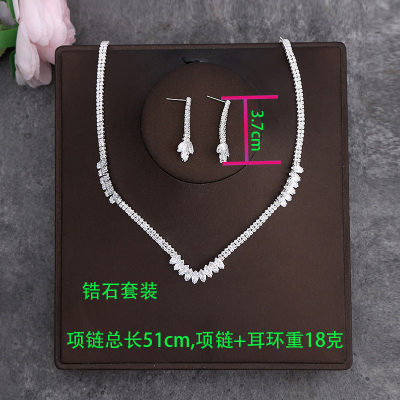 Korean Bride Necklace Earrings Two-piece Decorations Wedding Yarn Wedding Jewelry Wedding Accessories Dance Studio