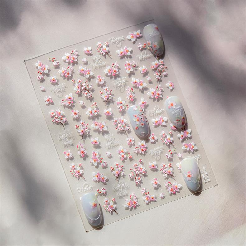 Spring Cherry Blossom Nail Stickers New Embossed 5D Three-Dimensional Japanese Style Internet Celebrity Ins Flower Nail Sticker Decorations