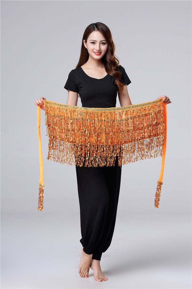 Halloween in stock Belly Dance Performance Costume Sequins Tassel Hips Bead Pieces Waist Chain Indian Dance Waist Towel Wholesale