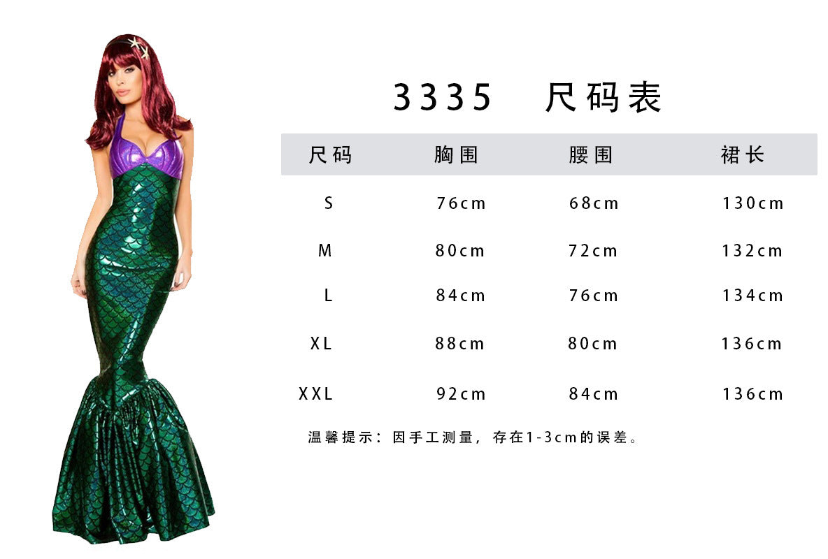 Halloween Costume Foreign Trade Adult Mermaid Princess Dress Cosplay Costume Sexy Chest-Wrapped Performance Evening Dress