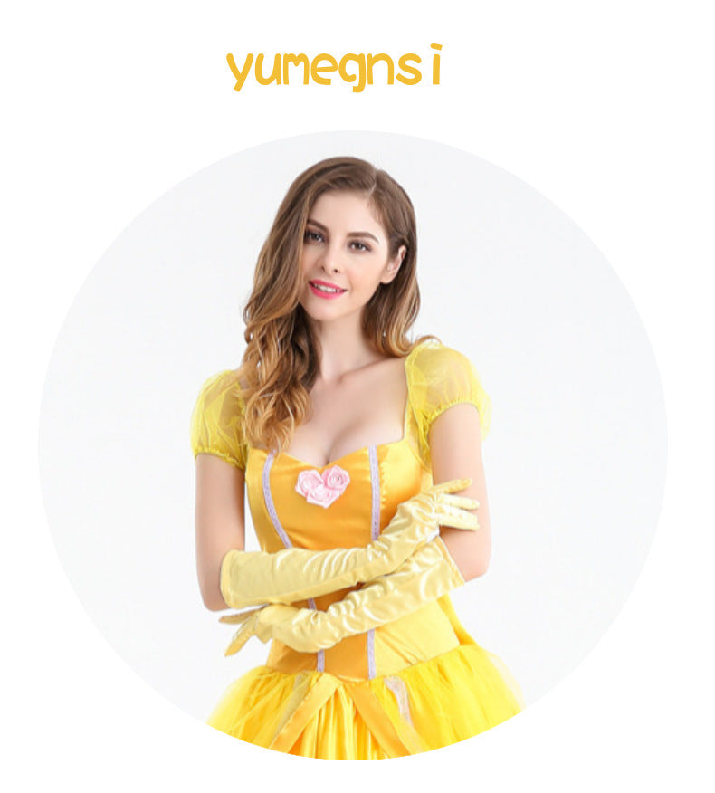 Halloween Costume Beauty and the Beast Movie Character Belle Princess Yellow Dress Game Princess Costume