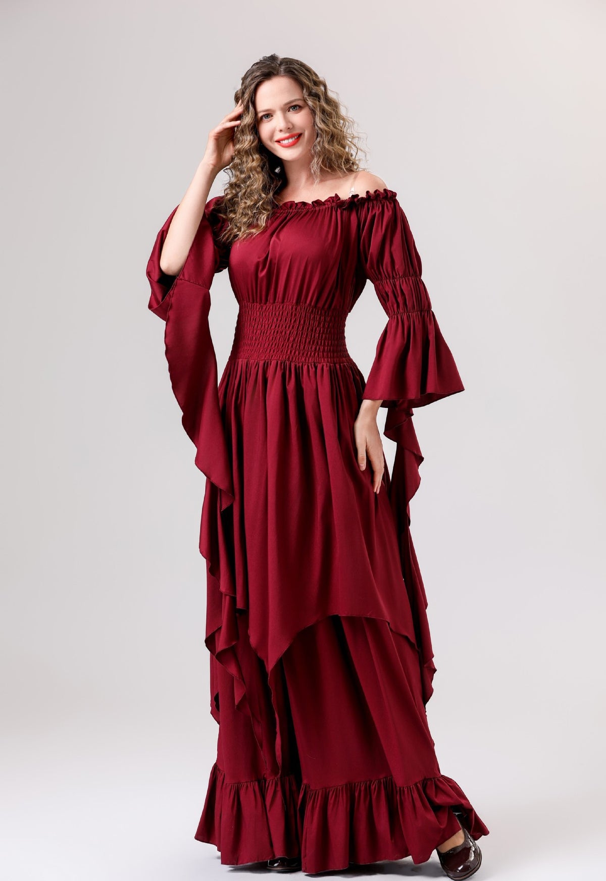 Halloween Medieval Renaissance Retro Dress European and American Square Collar Bundle Waist Dress Stage Performance Costume