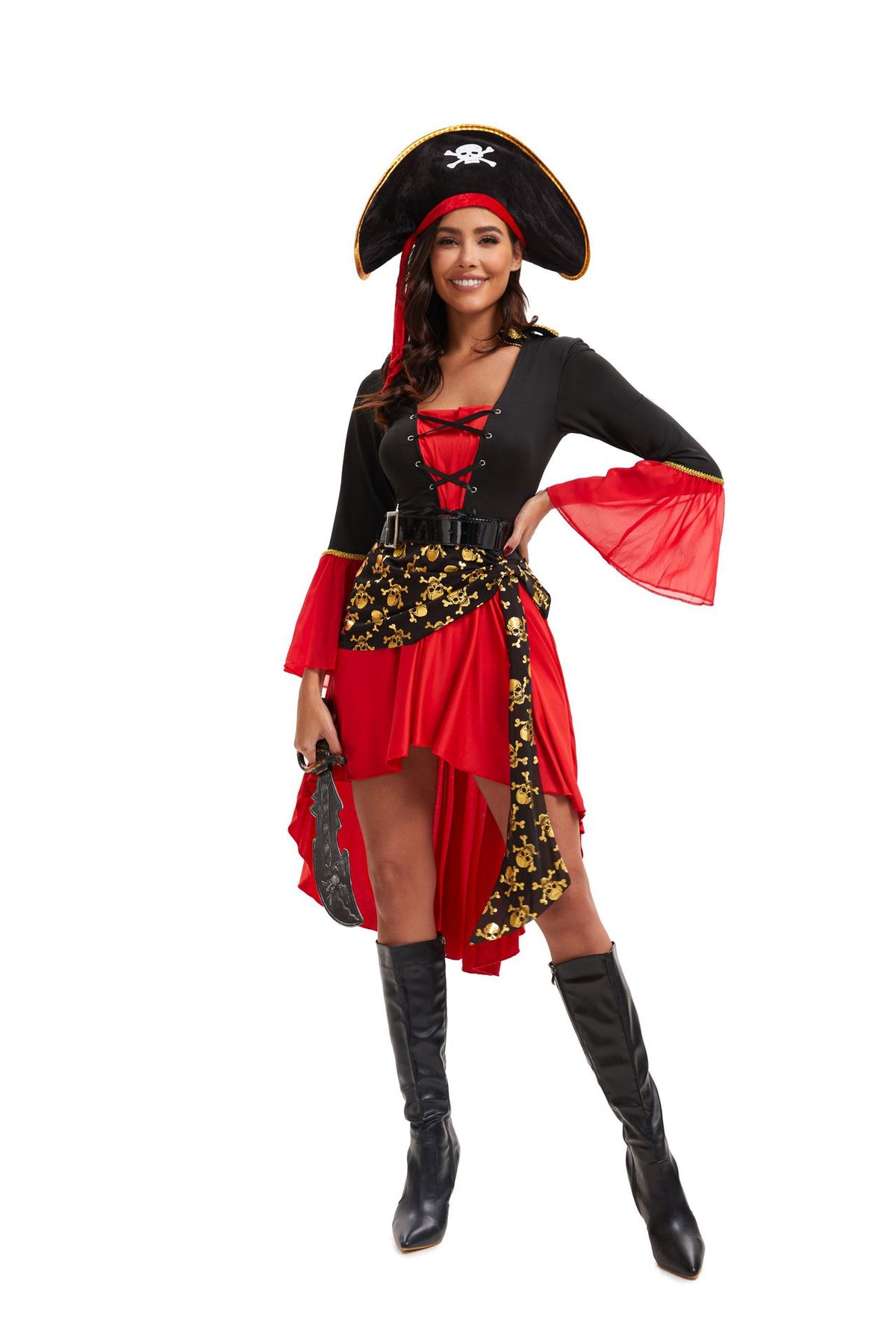 New Halloween Female Red Pirate Game Cosplay Costume Masquerade Pirate Captain Stage Performance Costume