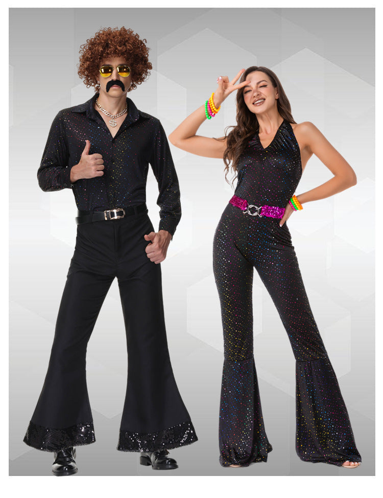 Halloween Costume Adult Retro European and American 70S Disco Sequin Couple Costume Bar Stage Performance Costume