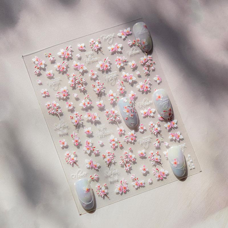 Spring Cherry Blossom Nail Stickers New Embossed 5D Three-Dimensional Japanese Style Internet Celebrity Ins Flower Nail Sticker Decorations
