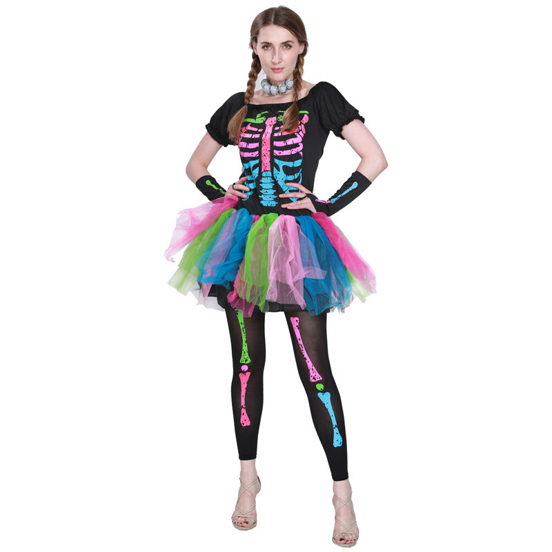 Colorful Punk Skull Costume Halloween jumpsuit Halloween New Skull Skeleton Playing Suit