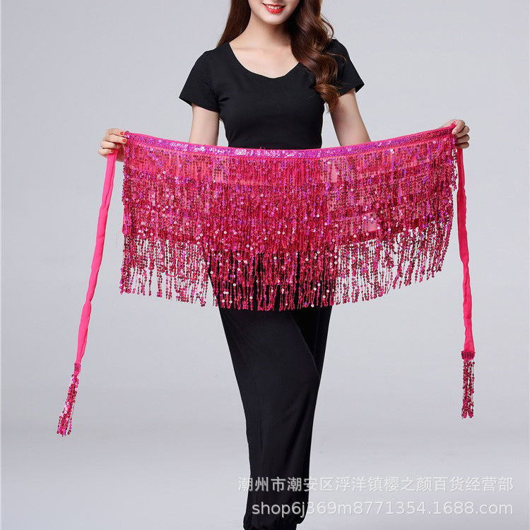 Halloween in stock Belly Dance Performance Costume Sequins Tassel Hips Bead Pieces Waist Chain Indian Dance Waist Towel Wholesale