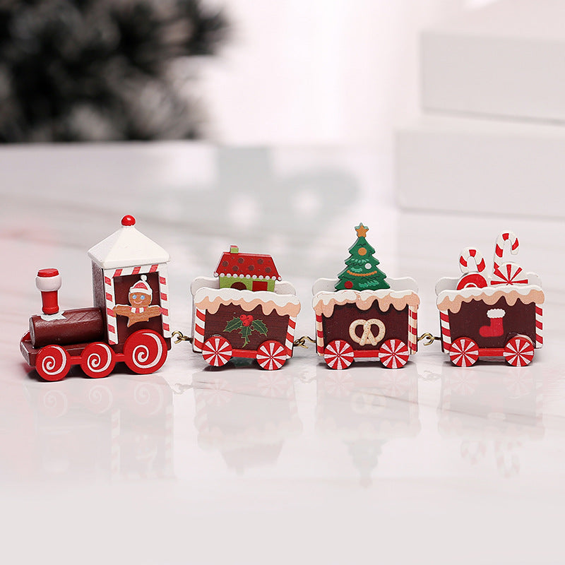 Strict selection of Christmas decorations cartoon creative children's Christmas gifts small train wooden window desktop ornaments
