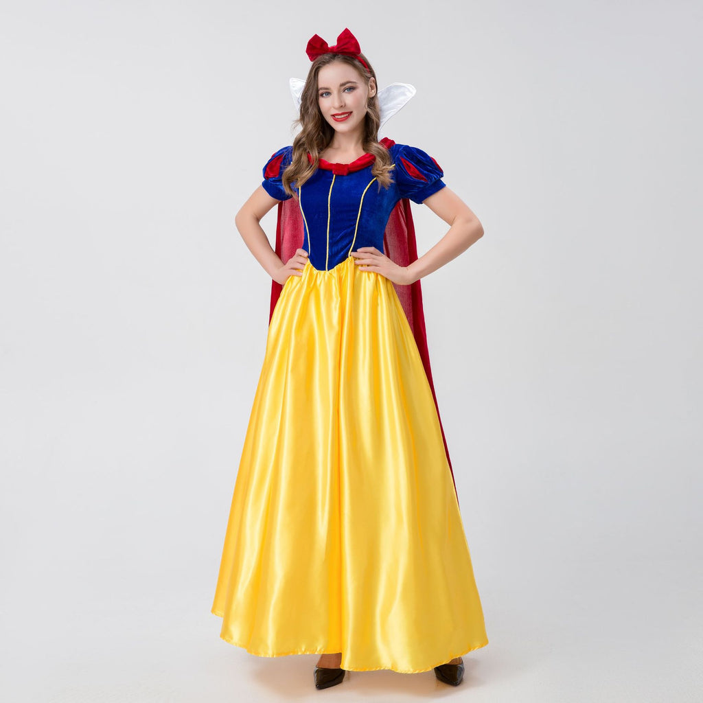 Halloween Costume Adult Snow White cosplay Deluxe Short Sleeve Long Dress Magic Fairy Princess Dress Show