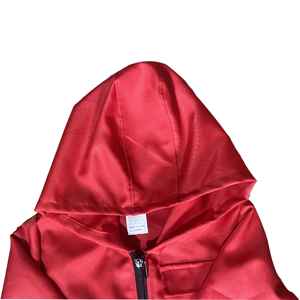 Halloween European and American Red Zipper Jacket Crock Pants suit Casual Jumpsuit Solid Color Work Uniform Performance Clothes