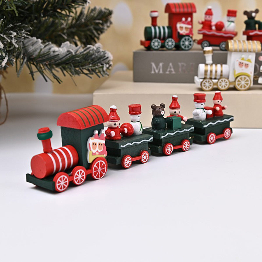 Strict selection of Christmas decorations cartoon creative children's Christmas gifts small train wooden window desktop ornaments