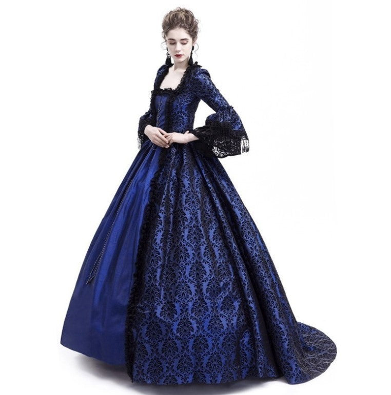 Cross-border foreign trade Halloween Victorian court dress women's long dress lace stitching bell sleeve dress women