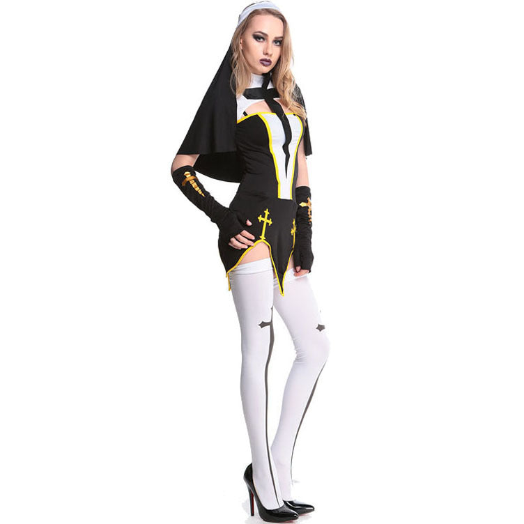 S-Xl Halloween Nun Clothes Adult Female Cross Cos Performance Clothes Nun Performance Clothes Game Uniforms