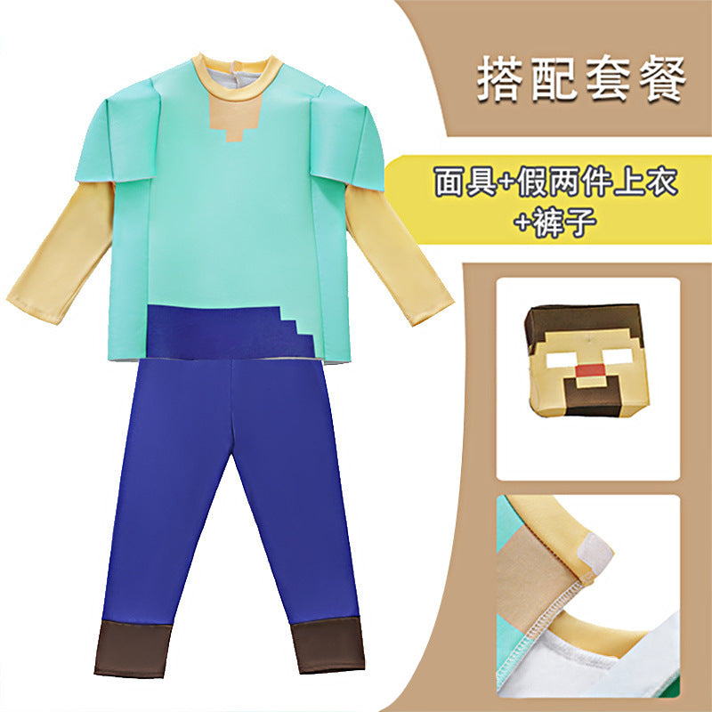 My World Child Cos Suit Steve Stage Game Performance Suit minecraft Halloween Costume in stock