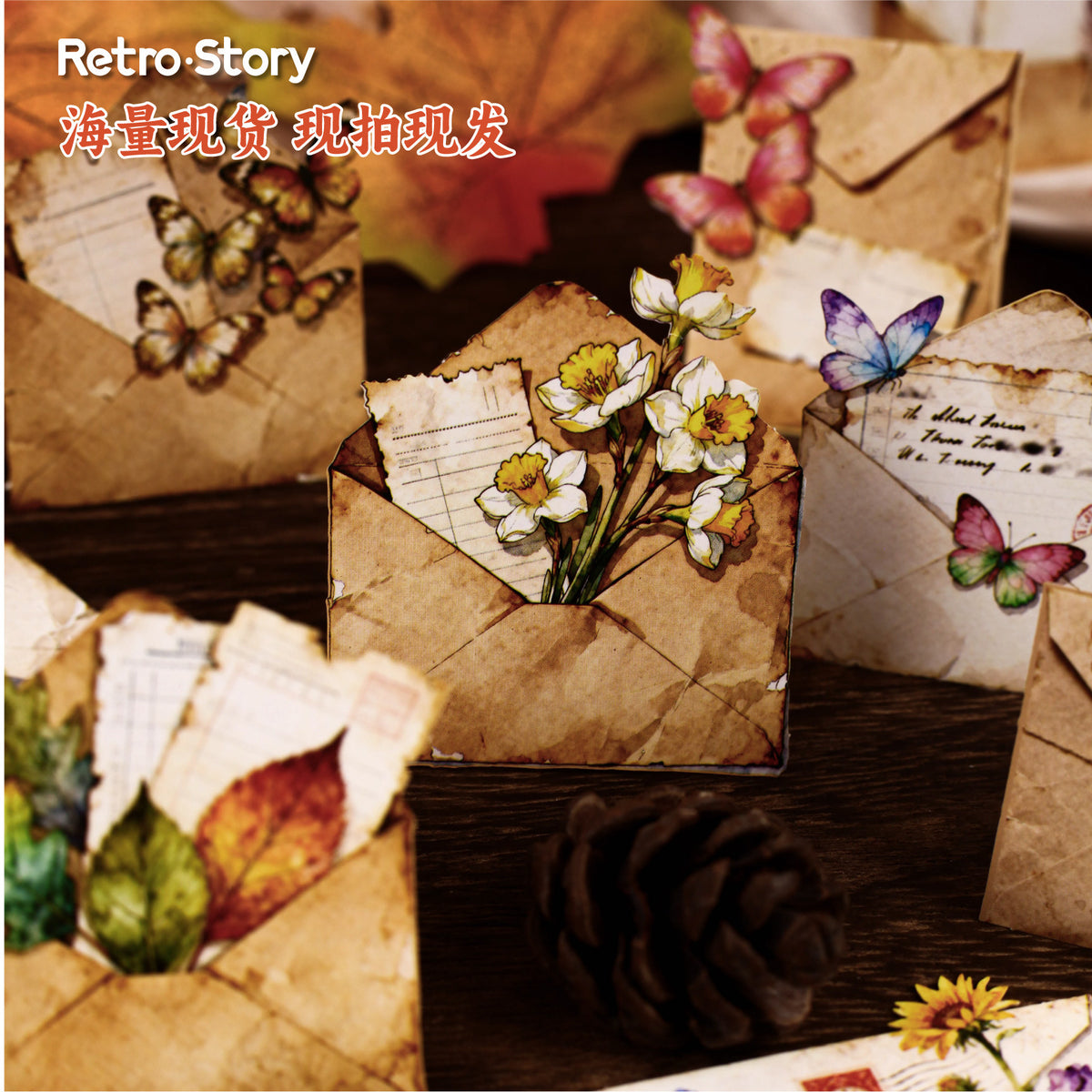 Retrostory Letters from Afar Series Natural Boundless Fallen Leaf Specimen Decorative Material 10 Handbook Sticker Packs