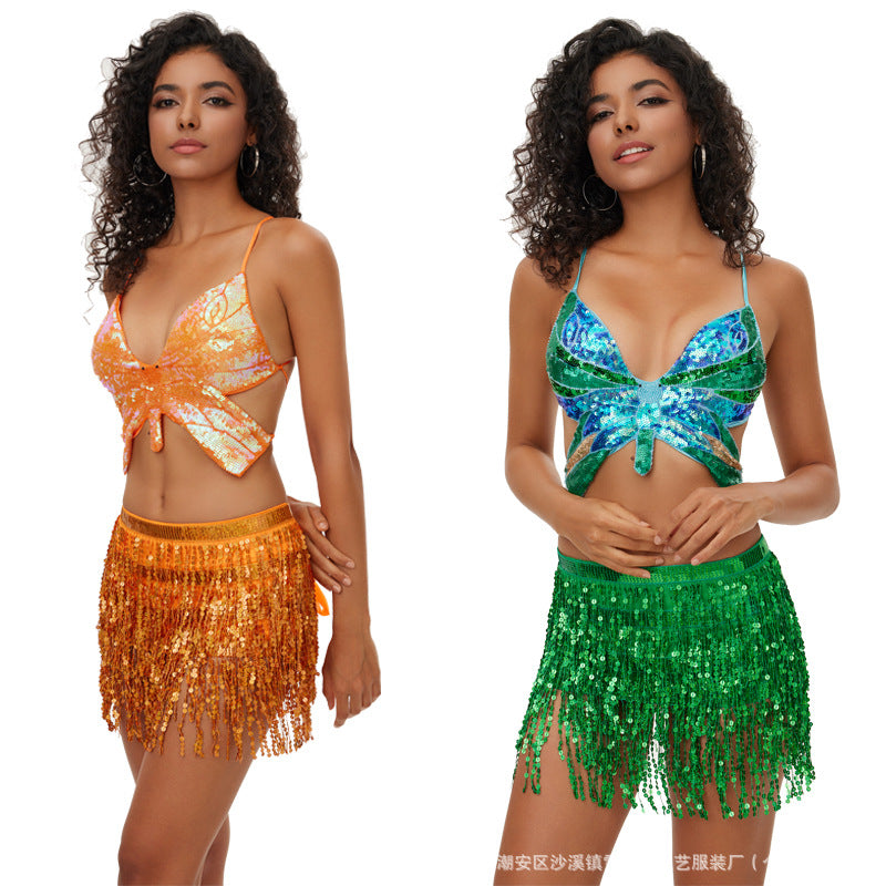 Halloween New Belly Dance Beads Waist Chain 4 Layer Beads Sequins Dance Performance Hip Towel Tassel Waist Seal Belt