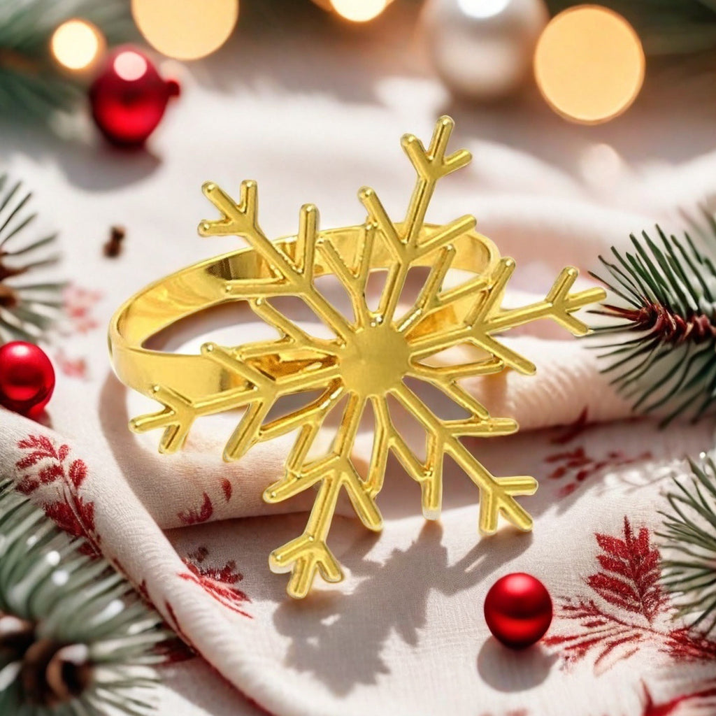 6Pc Silver/Gold Snowflake Napkin Rings Dinner Napkin Rings Holder for Christmas Holiday New Year Wedding Party Table Decoration