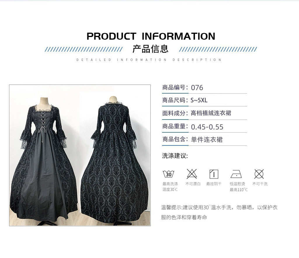 Cross-border foreign trade Halloween Victorian court dress women's long dress lace stitching bell sleeve dress women