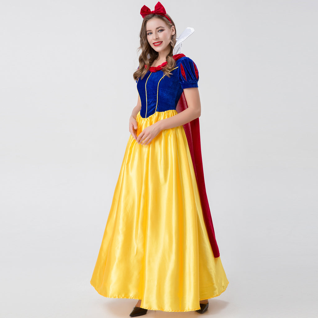 Halloween Costume Adult Snow White cosplay Deluxe Short Sleeve Long Dress Magic Fairy Princess Dress Show