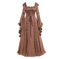 Large Size Halloween European and American Popular Women's Medieval Vintage Hooded Dress Square Collar Trumpet Sleeve Large Dress