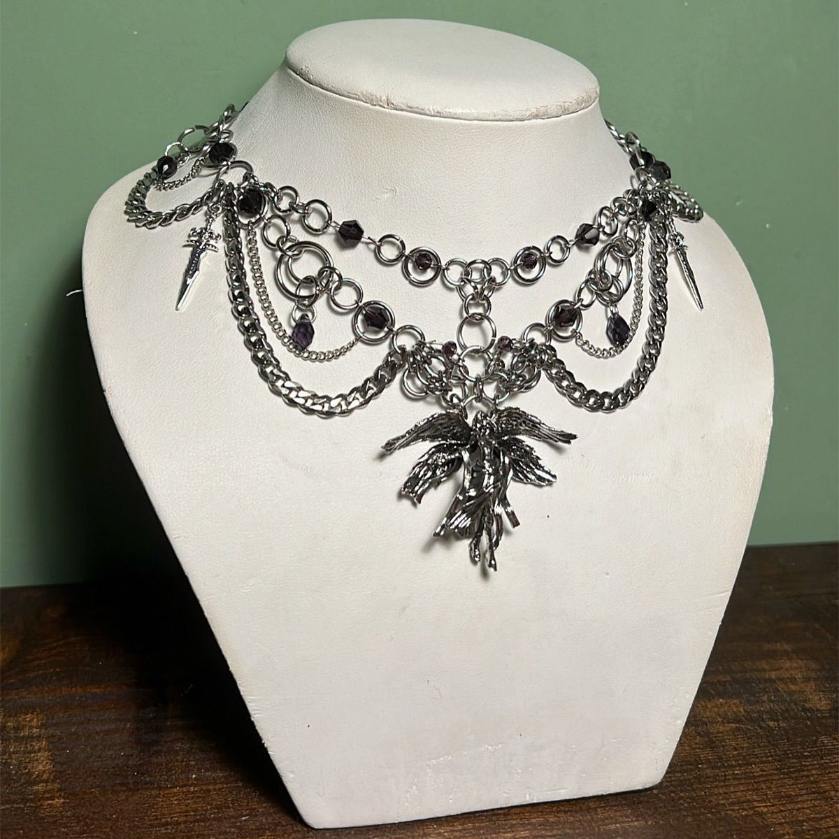 Halloween Cross Necklace Wholesale Cross-Border Vintage Dark Heavy-Duty Gothic Style Necklace Light Luxury Niche Sweater Chain
