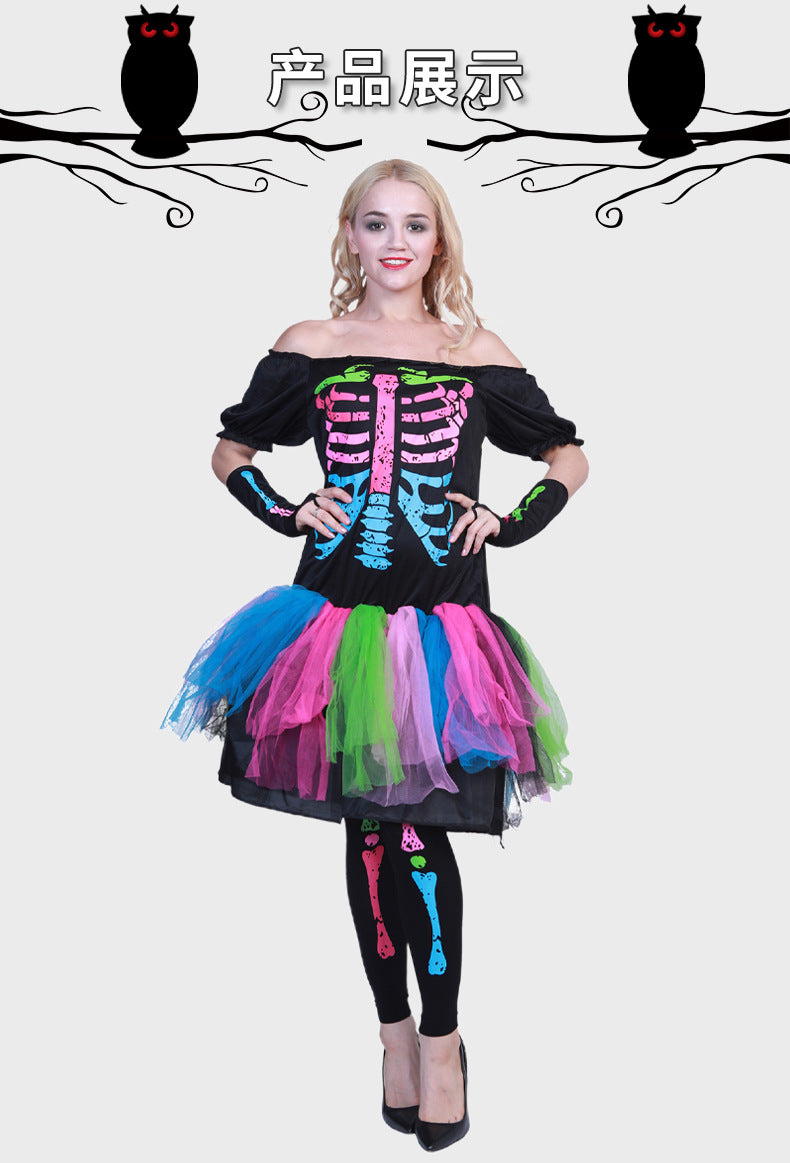 Colorful Punk Skull Costume Halloween jumpsuit Halloween New Skull Skeleton Playing Suit