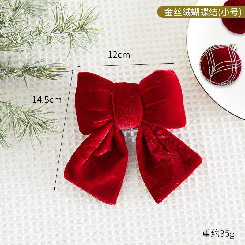 Christmas Tree Decoration Home Gold Velvet Bow Large Pendant Photo Atmosphere Props Atmosphere Flocking Bow
